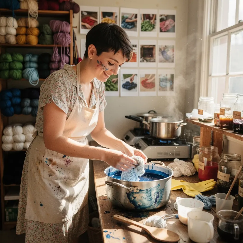 Nahaufnahme von verschiedenen Garnen in lebhaften Farben, die zum Stricken oder Häkeln verwendet werden können.