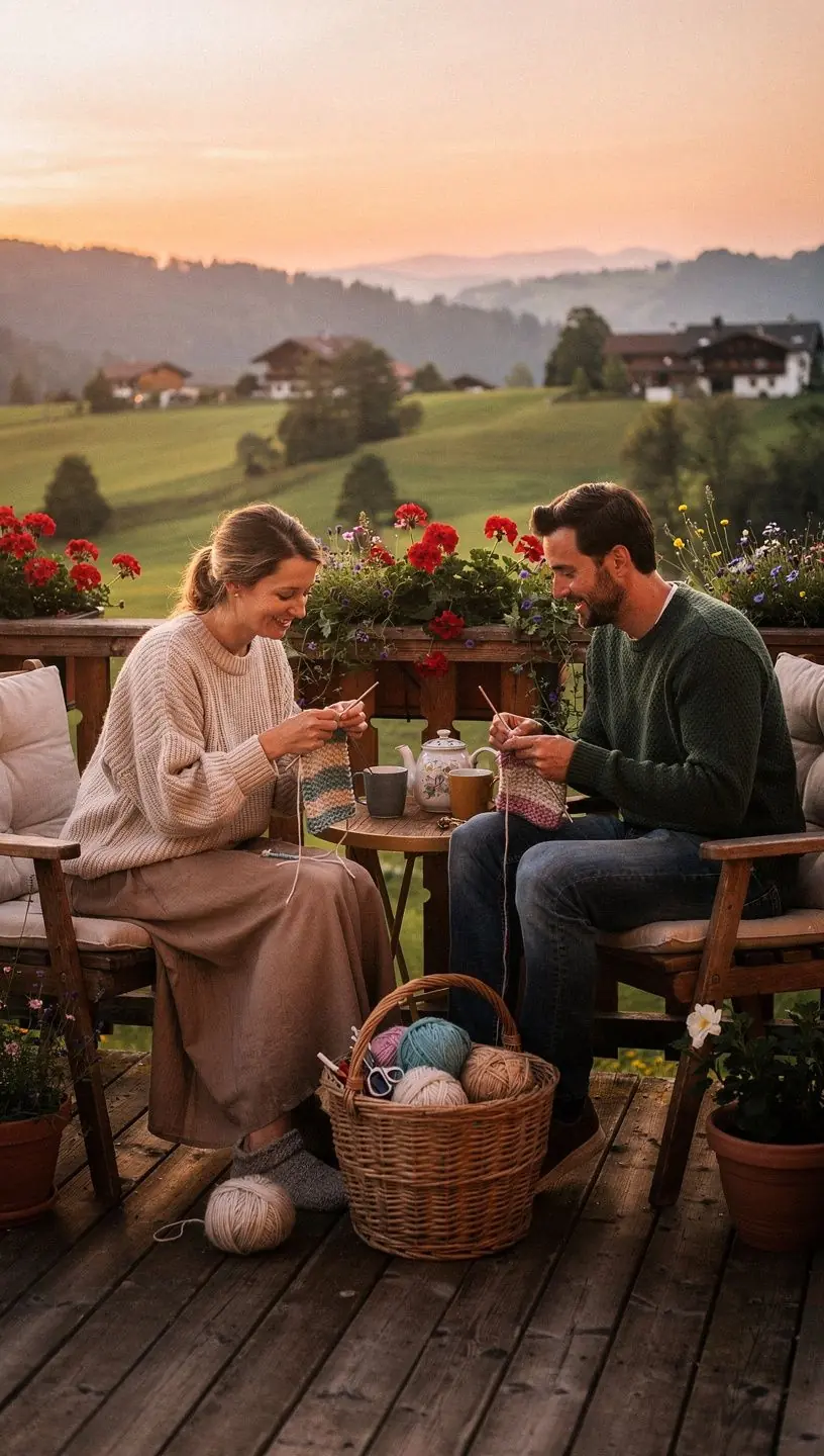 Eine Gruppe von Teilnehmern bei einem Häkelkurs, die begeistert an ihren Projekten arbeiten.