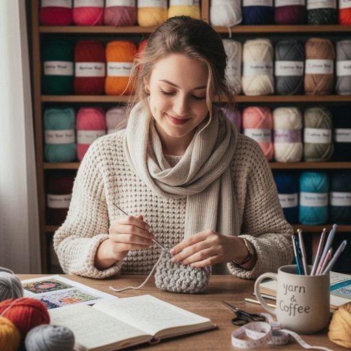 Ein fertiges Strickmuster für einen Schal, das auf einem Stuhl drapiert ist.